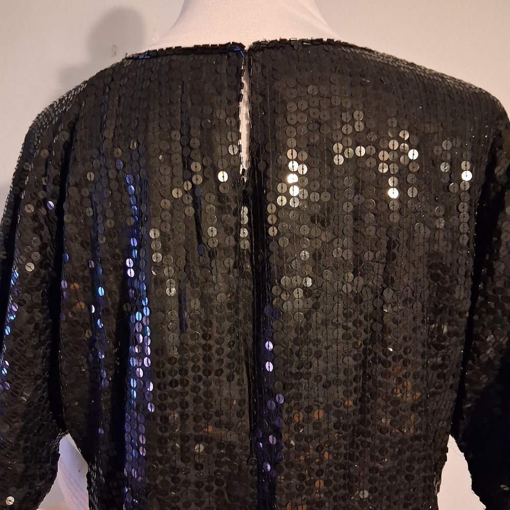 Vintage Black Sequin Women's Top Size 16 - Picture 4 of 13